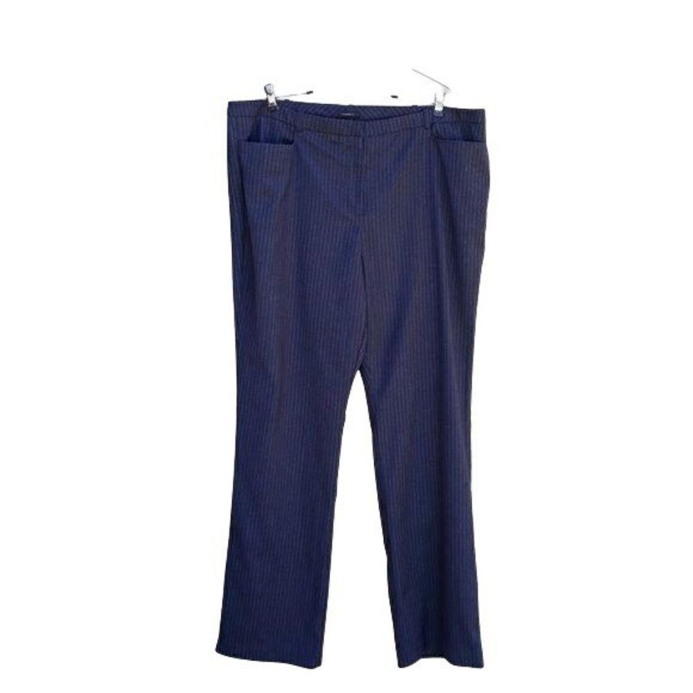 Worthington Modern Fit Pant High-rise Straight‎ Leg Gray Striped Navy Sz 18
